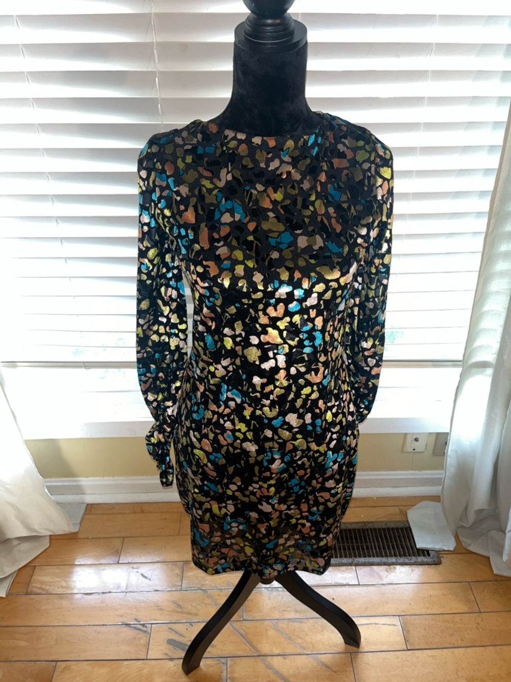 Ted Baker Black Long-Sleeve Metallic Floral Velvet Dress